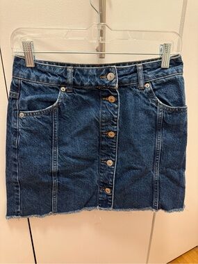 Topshop Dark Blue Denim Button-Front Mini Skirt